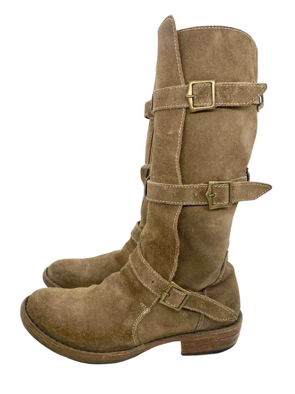 Fiorentini + Baker Eternity Suede Triple Buckle Strap Boots Size 37 / US 7